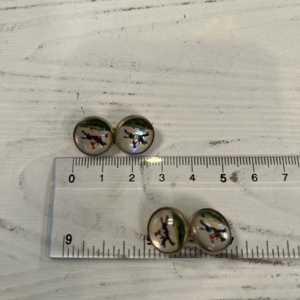 Antique VTG 14K Gold Intaglio Reverse Essex Crystal Horse Jockey Cufflinks Derby